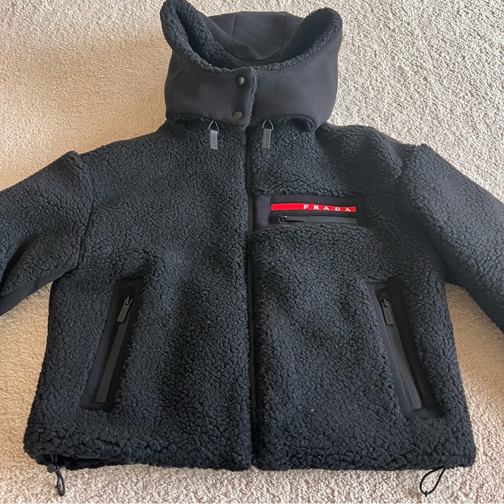 Cropped fleece recycled sweatshirt jacket black size small